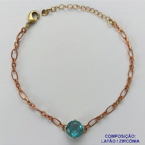 PULSEIRA NO BRUTO PRONTO PARA BANHO - PULSEIRA COM PINGENTE EM ZIRCÔNIA AZUL 10MM COM BASE EM ALTA FUSÃO - TAMANHO: 18CM + EXTENSOR - PESO: 3,7GR -  BRU13886