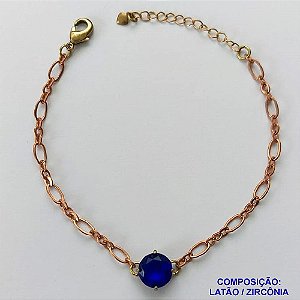 PULSEIRA NO BRUTO PRONTO PARA BANHO - PULSEIRA COM PINGENTE EM ZIRCÔNIA AZUL 10MM COM BASE EM ALTA FUSÃO - TAMANHO: 18CM + EXTENSOR - PESO: 3,7GR -  BRU13888
