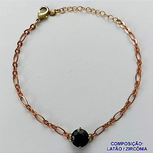PULSEIRA NO BRUTO PRONTO PARA BANHO - PULSEIRA COM PINGENTE EM ZIRCÔNIA PRETA 10MM COM BASE EM ALTA FUSÃO - TAMANHO: 18CM + EXTENSOR - PESO: 3,7GR -  BRU13889