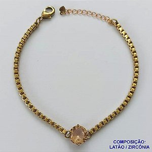 PULSEIRA NO BRUTO PRONTO PARA O BANHO - PULSEIRA QUADRADINHA 2MM - TAMANHO: 18CM + EXTENSOR COM PINGENTE EM ZIRCÔNIA REDONDA SALMÃO 10MM - PESO TOTAL 7,0GR - BRU13893