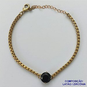 PULSEIRA NO BRUTO PRONTO PARA O BANHO - PULSEIRA QUADRADINHA 2MM - TAMANHO: 18CM + EXTENSOR COM PINGENTE EM ZIRCÔNIA REDONDA PRETA 10MM - PESO TOTAL 7,0GR - BRU13894