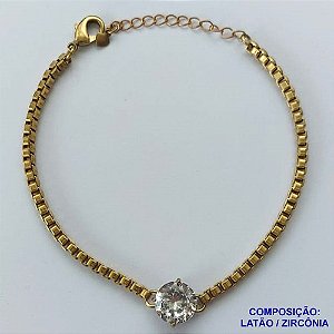 PULSEIRA NO BRUTO PRONTO PARA O BANHO - PULSEIRA QUADRADINHA 2MM - TAMANHO: 18CM + EXTENSOR COM PINGENTE EM ZIRCÔNIA REDONDA CRISTAL 10MM - PESO TOTAL 7,0GR - BRU13895