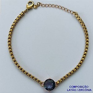 PULSEIRA NO BRUTO PRONTO PARA O BANHO - PULSEIRA QUADRADINHA 2MM - TAMANHO: 18CM + EXTENSOR COM PINGENTE EM ZIRCÔNIA REDONDA LILÁS 10MM - PESO TOTAL 7,0GR - BRU13896