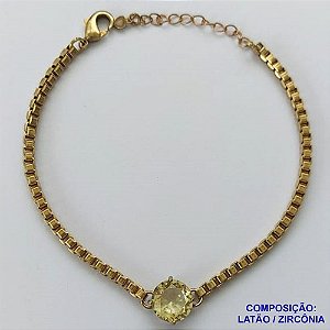 PULSEIRA NO BRUTO PRONTO PARA O BANHO - PULSEIRA QUADRADINHA 2MM - TAMANHO: 18CM + EXTENSOR COM PINGENTE EM ZIRCÔNIA REDONDA AMARELA 10MM - PESO TOTAL 7,0GR - BRU13898