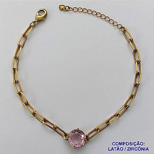 PULSEIRA NO BRUTO PRONTO PARA O BANHO - PULSEIRA 4MM - TAMANHO: 18CM + EXTENSOR COM PINGENTE EM ZIRCÔNIA REDONDA ROSA 10MM - PESO TOTAL 5,1GR - BRU13900
