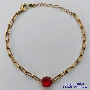 PULSEIRA NO BRUTO PRONTO PARA O BANHO - PULSEIRA 4MM - TAMANHO: 18CM + EXTENSOR COM PINGENTE EM ZIRCÔNIA REDONDA VERMELHA 10MM - PESO TOTAL 5,1GR - BRU13902
