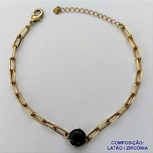 PULSEIRA NO BRUTO PRONTO PARA O BANHO - PULSEIRA 4MM - TAMANHO: 18CM + EXTENSOR COM PINGENTE EM ZIRCÔNIA REDONDA NEGRA 10MM - PESO TOTAL 5,1GR - BRU13904