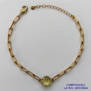 PULSEIRA NO BRUTO PRONTO PARA O BANHO - PULSEIRA 4MM - TAMANHO: 18CM + EXTENSOR COM PINGENTE EM ZIRCÔNIA REDONDA AMARELA 10MM - PESO TOTAL 5,1GR - BRU13905