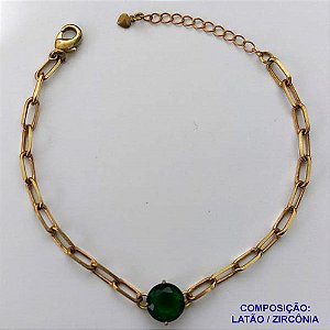 PULSEIRA NO BRUTO PRONTO PARA O BANHO - PULSEIRA 4MM - TAMANHO: 18CM + EXTENSOR COM PINGENTE EM ZIRCÔNIA REDONDA VERDE 10MM - PESO TOTAL 5,1GR - BRU13906