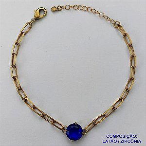 PULSEIRA NO BRUTO PRONTO PARA O BANHO - PULSEIRA 4MM - TAMANHO: 18CM + EXTENSOR COM PINGENTE EM ZIRCÔNIA REDONDA AZUL 10MM - PESO TOTAL 5,1GR - BRU13907