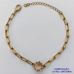 PULSEIRA NO BRUTO PRONTO PARA O BANHO - PULSEIRA 4MM - TAMANHO: 18CM + EXTENSOR COM PINGENTE EM ZIRCÔNIA REDONDA BEGE 10MM - PESO TOTAL 5,1GR - BRU13908