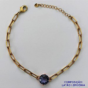 PULSEIRA NO BRUTO PRONTO PARA O BANHO - PULSEIRA 4MM - TAMANHO: 18CM + EXTENSOR COM PINGENTE EM ZIRCÔNIA REDONDA LILÁS 10MM - PESO TOTAL 5,1GR - BRU13909
