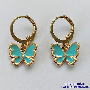 BRINCO NO BRUTO PRONTO PARA O BANHO - (CX100) BRINCO ARGOLINHA DE PRESSÃO (TRANQUETA) BORBOLETA ESMALTADA AZUL 10X12MM - PESO TOTAL 1,4GR - BRU13910
