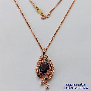 GARGANTILHA NO BRUTO PRONTO PARA O BANHO - (CX100) GARGANTILHA ELO PORTUGUÊS 45CM COM PINGENTE CRAVEJADO EM MICROS ZIRCÔNIAS 19X38MM - PESO TOTAL 7,6GR - BRU13911