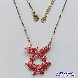 GARGANTILHA NO BRUTO PRONTO PARA O BANHO - (CX100) GARGANTILHA COM CORRENTE CADEADO 45CM + EXTENSOR COM PINGENTE COM DUAS BORBOLETAS 26X29MM - PESO TOTAL 6GR - BRU13913