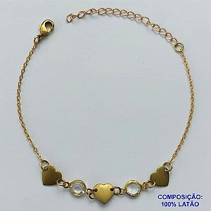 PULSEIRA NO BRUTO PRONTO PARA O BANHO - (CX100) PULSEIRA COM CORAÇÕES E STRASS 18CM + EXTENSOR - PESO TOTAL 2,3GR - BRU13915