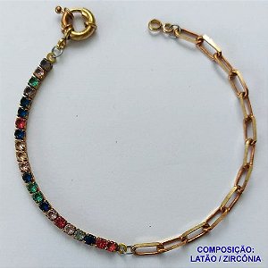 PULSEIRA NO BRUTO PRONTO PARA O BANHO (CX100) TODA EM ZIRCÔNIAS COLORIDAS - TAMANHO 20CM  PESO TOTAL 5.2GR - FECHO BOIAS - BRU13931