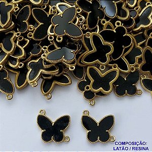ACESSÓRIO NO BRUTO PRONTO PARA O BANHO - PINGENTE BORBOLETA PRETA TIPO VAN CLEEF 15MM - COMPOSIÇÃO: LATÃO / ACRÍLICO - PESO: 0,8GR - BRU0002930