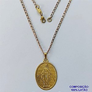 GARGANTILHA NO BRUTO PRONTA PARA O BANHO (CX100) COM CORRENTE DE 50CM COM FECHO LAGOSTA (630)PINGENTE OVAL N.S. DAS GRAÇAS BORDA LISA 30X24MM - PESO TOTAL 5,1GR - BRU13933