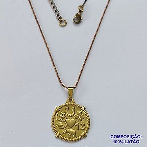 GARGANTILHA NO BRUTO PRONTA PARA O BANHO (CX100) COM CORRENTE L- 11 COM 45CM (4688) PINGENTE REDONDO 20MM C/ AMULETOS  DA SORTE - PESO TOTAL 3,4GR - BRU13937