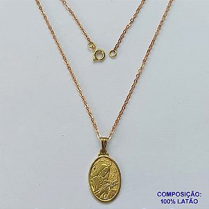 GARGANTILHA NO BRUTO PRONTA PARA O BANHO (CX100)CORRENTE CADEADO DE 45CM -(1931) PINGENTE  SANTA RITA OVAL 20X14MM - PESO TOTAL 3,6GR BRU13938
