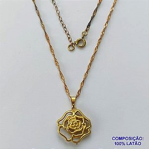 GARGANTILHA NO BRUTO PRONTA PARA O BANHO CORRENTE SINGAPURA DE 45CM -(1494) PINGENTE  ROSA DUPLA VAZ 20MM - PESO TOTAL 3,2GR  BRU13940