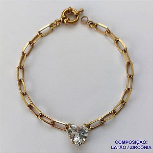 PULSEIRA NO BRUTO PRONTO PARA O BANHO CORRENTE CARTIER LARGURA 3MM COM ZIRCÔNIA FORMATO CORAÇÃO CRISTAL 10MM  - TAMANHO 18CM  PESO TOTAL 6,6GR - FECHO BOIA - BRU13945