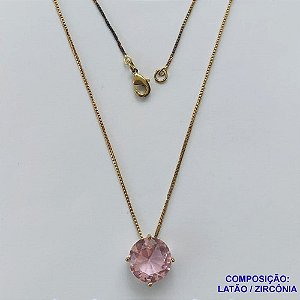 GARGANTILHA NO BRUTO PRONTA PARA O BANHO CORRENTE VENEZIANA DE 45CM BASE ALTA FUSÃO PEDRA DE ZIRCÔNIA REDONDA ROSA 12MM  - PESO TOTAL 2,8GR  BRU13946