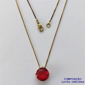 GARGANTILHA NO BRUTO PRONTA PARA O BANHO CORRENTE VENEZIANA DE 45CM BASE ALTA FUSÃO PEDRA DE ZIRCÔNIA REDONDA VERMELHA 12MM  - PESO TOTAL 2,8GR  BRU13947