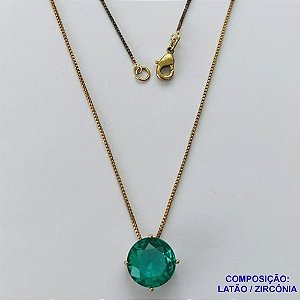 GARGANTILHA NO BRUTO PRONTA PARA O BANHO CORRENTE VENEZIANA DE 45CM BASE ALTA FUSÃO PEDRA DE ZIRCÔNIA REDONDA VERDE 12MM  - PESO TOTAL 2,8GR  BRU13949