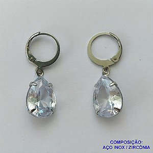 BRINCO EM AÇO INOXIDÁVEL -  BRINCOS ARGOLAS DE PRESSÃO COM PINGENTES EM ZIRCÔNIAS CRISTAIS 10X14MM - COMPOSIÇÃO: AÇO INOXIDÁVEL - AÇO1678
