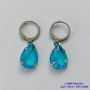 BRINCO EM AÇO INOXIDÁVEL -  BRINCOS ARGOLAS DE PRESSÃO COM PINGENTES EM ZIRCÔNIAS AZUIS 10X14MM - COMPOSIÇÃO: AÇO INOXIDÁVEL - AÇO1681