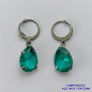 BRINCO EM AÇO INOXIDÁVEL -  BRINCOS ARGOLAS DE PRESSÃO COM PINGENTES EM ZIRCÔNIAS VERDE 10X14MM - COMPOSIÇÃO: AÇO INOXIDÁVEL - AÇO1682