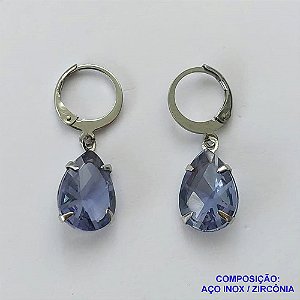 BRINCO EM AÇO INOXIDÁVEL -  BRINCOS ARGOLAS DE PRESSÃO COM PINGENTES EM ZIRCÔNIAS LILÁS 10X14MM - COMPOSIÇÃO: AÇO INOXIDÁVEL - AÇO1683