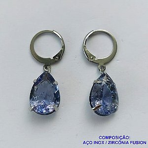 BRINCO EM AÇO INOXIDÁVEL - BRINCOS ARGOLAS DE PRESSÃO COM PINGENTES EM ZIRCÔNIAS FUSION LILÁS 10X14MM - COMPOSIÇÃO: AÇO INOXIDÁVEL - AÇO1686