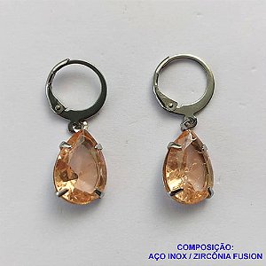 BRINCO EM AÇO INOXIDÁVEL - BRINCOS ARGOLAS DE PRESSÃO COM PINGENTES EM ZIRCÔNIAS FUSION SALMÃO 10X14MM - COMPOSIÇÃO: AÇO INOXIDÁVEL - AÇO1687