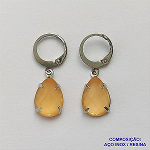 BRINCO EM AÇO INOXIDÁVEL - BRINCOS ARGOLAS DE PRESSÃO COM PINGENTES EM RESINA SALMÃO 10X14MM - COMPOSIÇÃO: AÇO INOXIDÁVEL - AÇO1694