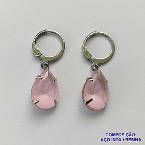 BRINCO EM AÇO INOXIDÁVEL - BRINCOS ARGOLAS DE PRESSÃO COM PINGENTES EM RESINAS ROSAS 10X14MM - COMPOSIÇÃO: AÇO INOXIDÁVEL - AÇO1696