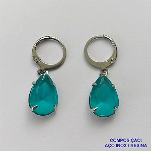 BRINCO EM AÇO INOXIDÁVEL - BRINCOS ARGOLAS DE PRESSÃO COM PINGENTES EM RESINAS AZUIS 10X14MM - COMPOSIÇÃO: AÇO INOXIDÁVEL - AÇO1697