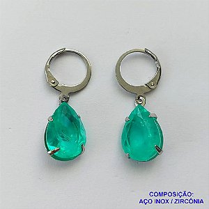 BRINCO EM AÇO INOXIDÁVEL - BRINCOS ARGOLAS DE PRESSÃO COM PINGENTES EM ZIRCÔNIAS VERDES 10X14MM - COMPOSIÇÃO: AÇO INOXIDÁVEL - AÇO1698