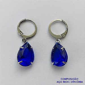 BRINCO EM AÇO INOXIDÁVEL - BRINCOS ARGOLAS DE PRESSÃO COM PINGENTES EM ZIRCÔNIAS AZUIS 10X14MM - COMPOSIÇÃO: AÇO INOXIDÁVEL - AÇO1700