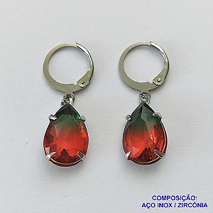 BRINCO EM AÇO INOXIDÁVEL - BRINCOS ARGOLAS DE PRESSÃO COM PINGENTES EM ZIRCÔNIAS RAIMBOW 10X14MM - COMPOSIÇÃO: AÇO INOXIDÁVEL - AÇO1702