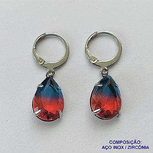BRINCO EM AÇO INOXIDÁVEL - BRINCOS ARGOLAS DE PRESSÃO COM PINGENTES EM ZIRCÔNIAS RAIMBOW 10X14MM - COMPOSIÇÃO: AÇO INOXIDÁVEL - AÇO1703