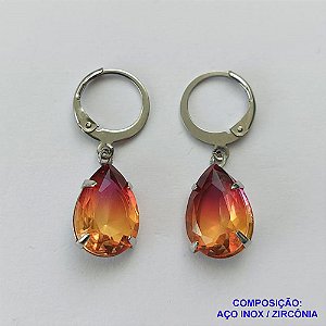 BRINCO EM AÇO INOXIDÁVEL - BRINCOS ARGOLAS DE PRESSÃO COM PINGENTES EM ZIRCÔNIAS RAIMBOW 10X14MM - COMPOSIÇÃO: AÇO INOXIDÁVEL - AÇO1704