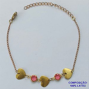 PULSEIRA NO BRUTO PRONTO PARA O BANHO - (CX100) PULSEIRA COM CORAÇÕES E STRASS - TAMANHO 18CM - PESO 1.2GR - COM EXTENSOR E FECHO LAGOSTA - BRU13950
