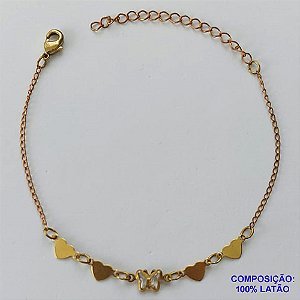 PULSEIRA NO BRUTO PRONTO PARA O BANHO - (CX100) PULSEIRA COM CORAÇÕES - TAMANHO 18CM - PESO 1.7GR - COM EXTENSOR E FECHO LAGOSTA - BRU13941