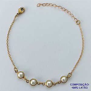 PULSEIRA NO BRUTO PRONTO PARA O BANHO - (CX100) PULSEIRA COM PÉROLAS - TAMANHO 18CM - PESO 1.5GR - COM EXTENSOR E FECHO LAGOSTA - BRU13952
