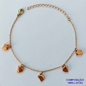 PULSEIRA NO BRUTO PRONTO PARA O BANHO - (CX100) PULSEIRA COM CORAÇÕES - TAMANHO 18CM - PESO 1.9GR - COM EXTENSOR E FECHO LAGOSTA - BRU13953