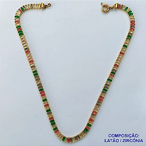 SHOCKER NO BRUTO PRONTA PARA O BANHO - SHOCKER COM CORRENTE TODA EM ZIRCÔNIAS COLORIDAS 5MM - TAMANHO: 40CM + FECHO BÓIA - PESO TOTAL 15,5GR  - BRU13959