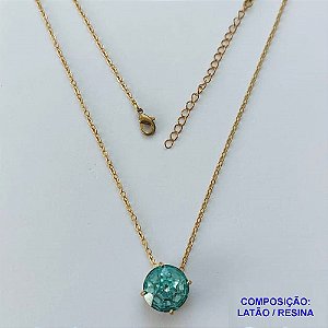 GARGANTILHA NO BRUTO PRONTA PARA O BANHO CORRENTE CADEADO DE 45CM BASE ALTA FUSÃO PEDRA RESINA REDONDA AZUL CLARA 12MM  - PESO TOTAL 2,8GR  - BRU13964
